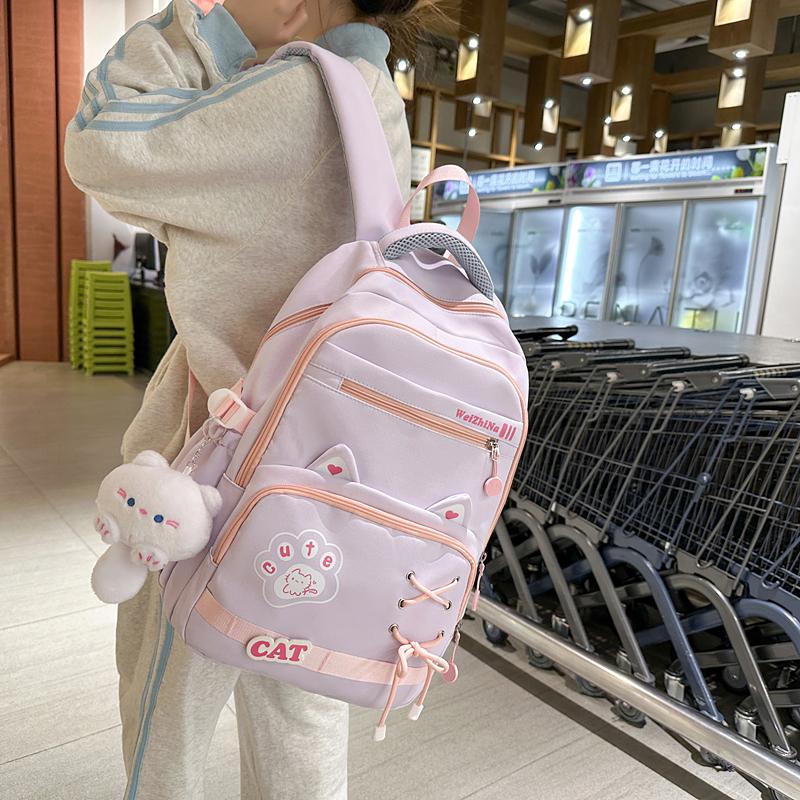 Middle School Student Schoolbag Women's Lightweight Backpack Cartoon Cat Large Capacity Backpack
