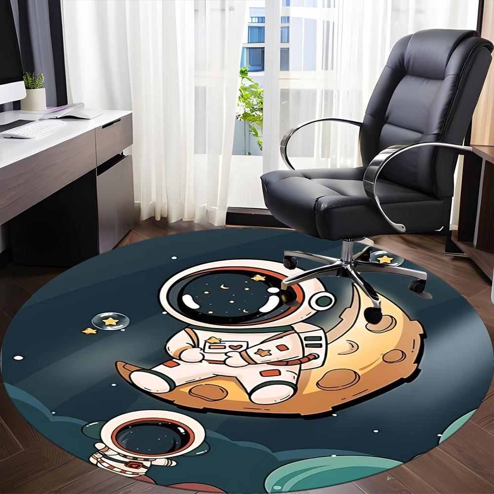 1pc Space Explorer Office Round Area Rug, Under Office Chairs Bedroom Living Room Home Decor, Room Deco