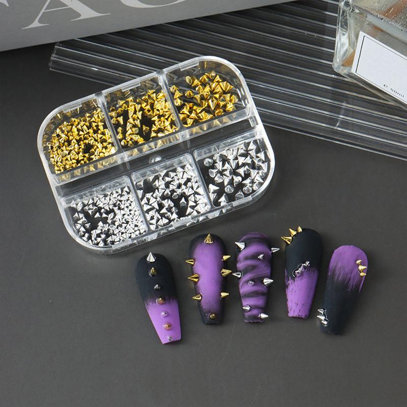 6 Grids Punk Rock Mini Metal Rivet Nail Charms Cone Mixed Sized Nail Art Studs 3D Stylish Spike Nail Decor Diy Manicure Supplies
