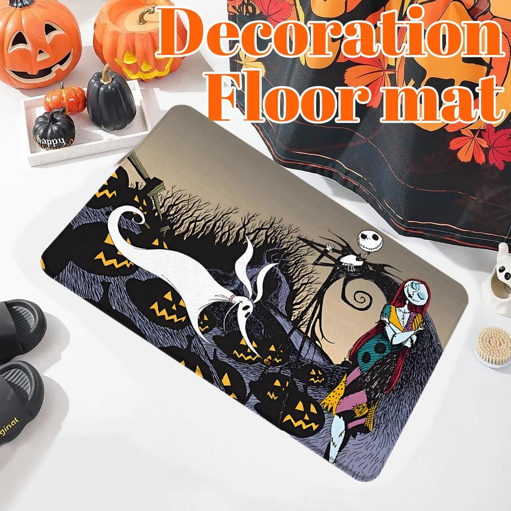 Halloween Terror Crystal Velvet Floor Mat, Bats Pumpkin, Entry Entrance, Entrance Floor Mat