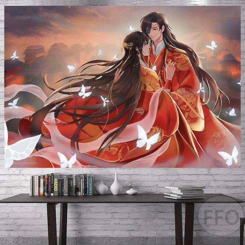 Tapestry de Anime Bendiciones de los Oficiales Celestiales Colgante de Pared Decoración Estética de Habitación Cartones Póster de Arte Tapices Boho Para el Hogar