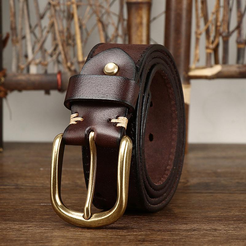 Belt Men's Retro Personalized Trendy Hollow First Layer Cowhide Leather Pin Buckle Casual Denim Belt Men's