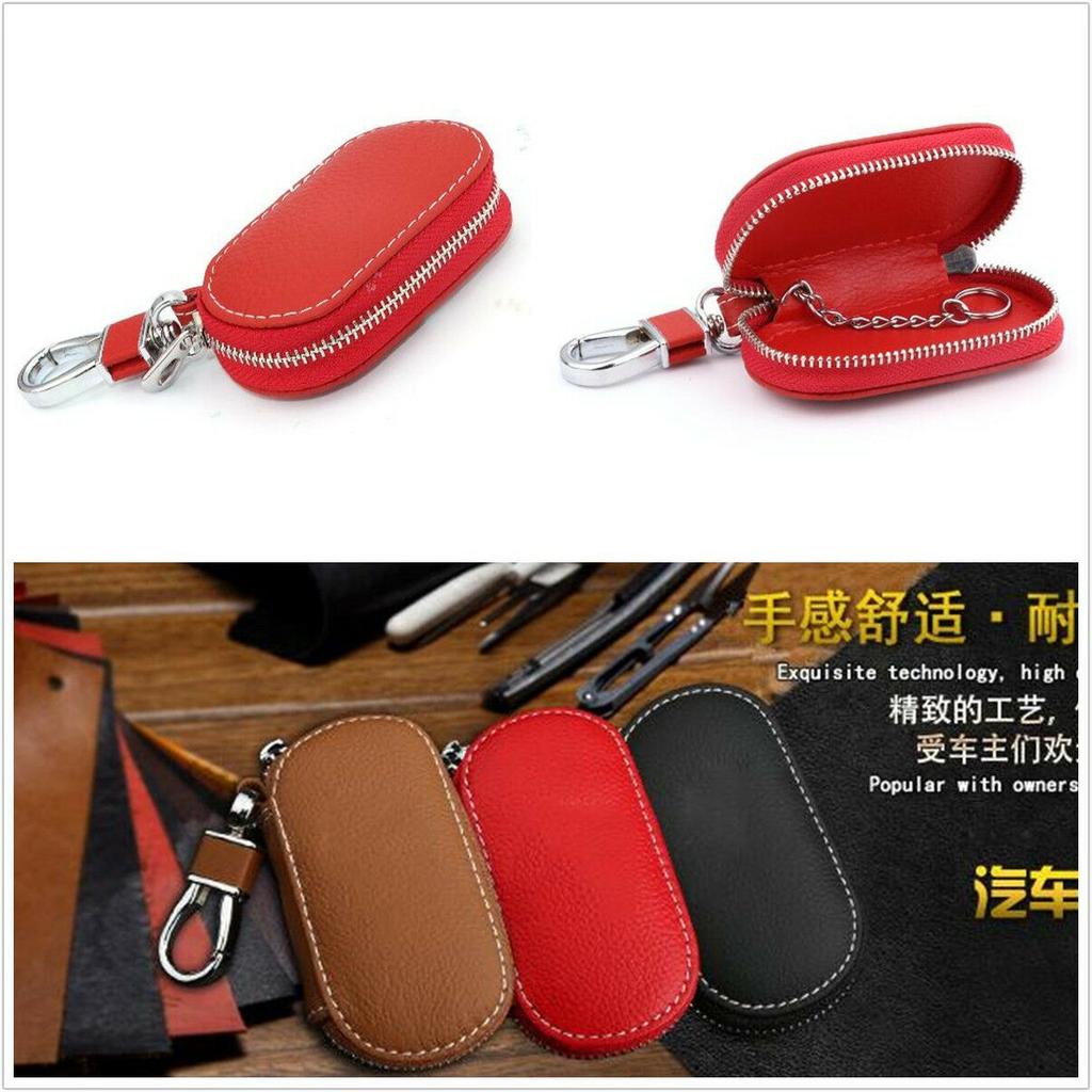 1x Universal PU Leather Auto Car Truck Smart Remote Key Holder Fob Bag Case Red