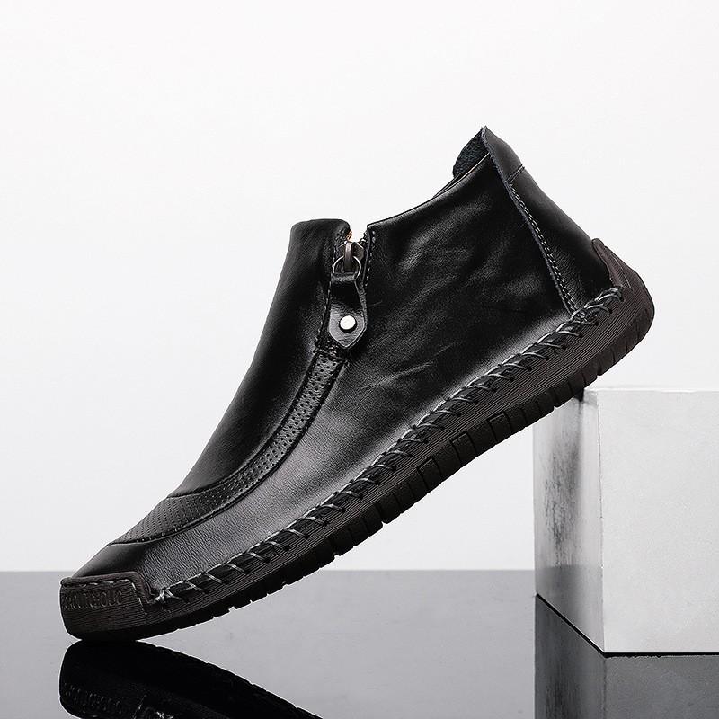 Mens Casual Leather High-Top Loafers With Soft Rubber Sole Slip-On Comfort Shoes Daily Wear