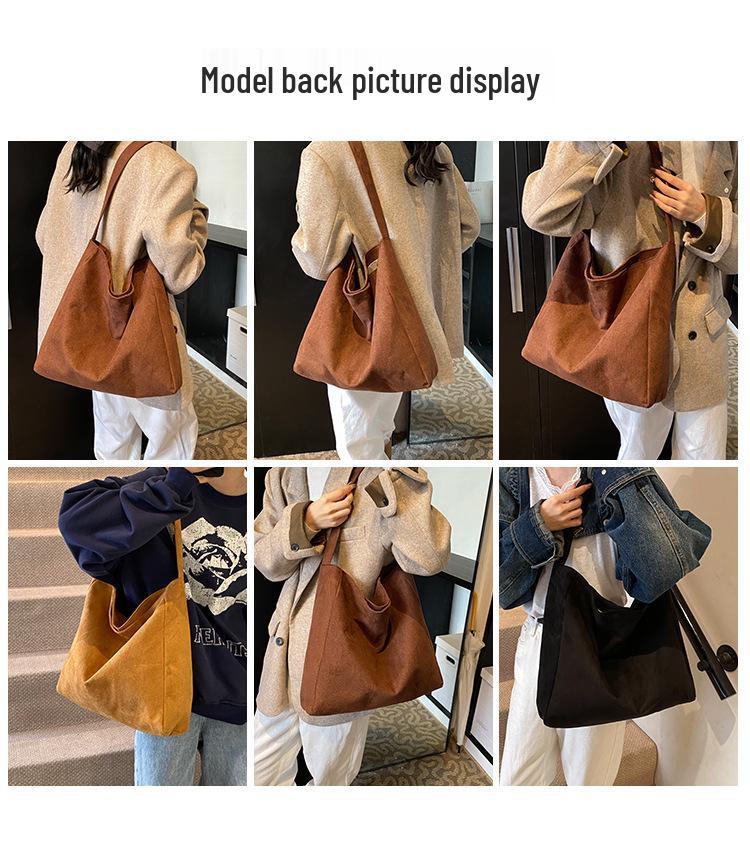 2024 Retro Suede Tote: Large Capacity Shoulder Bag for Work & Commute