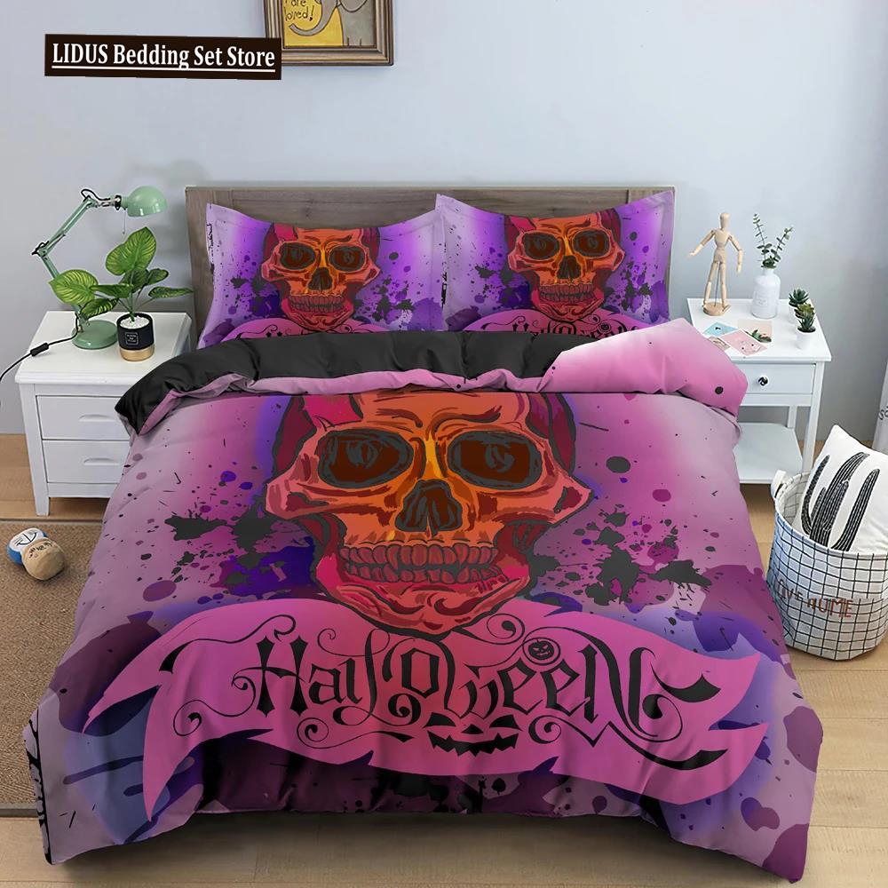 3D Skull Print Bedding Set Skeleton Down Duvet Cover Large Size Quilt 2/3 pcs Gemini Bedroom Decor