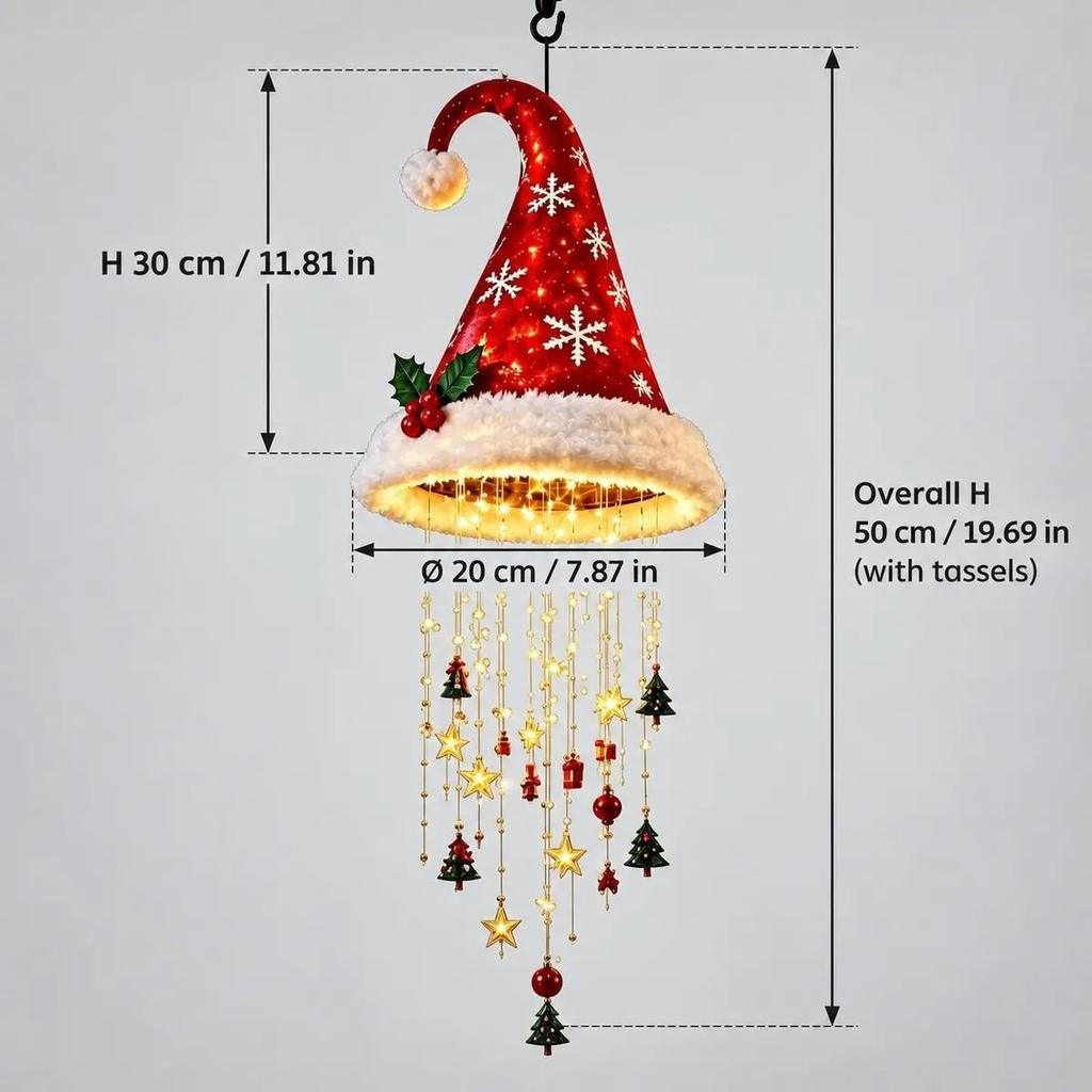 Glowing Christmas Hat Hanging Light 5 Styles Warm LED Santa Hat Tassel Xmas Holiday Party Home Indoor Outdoor Decor Gift