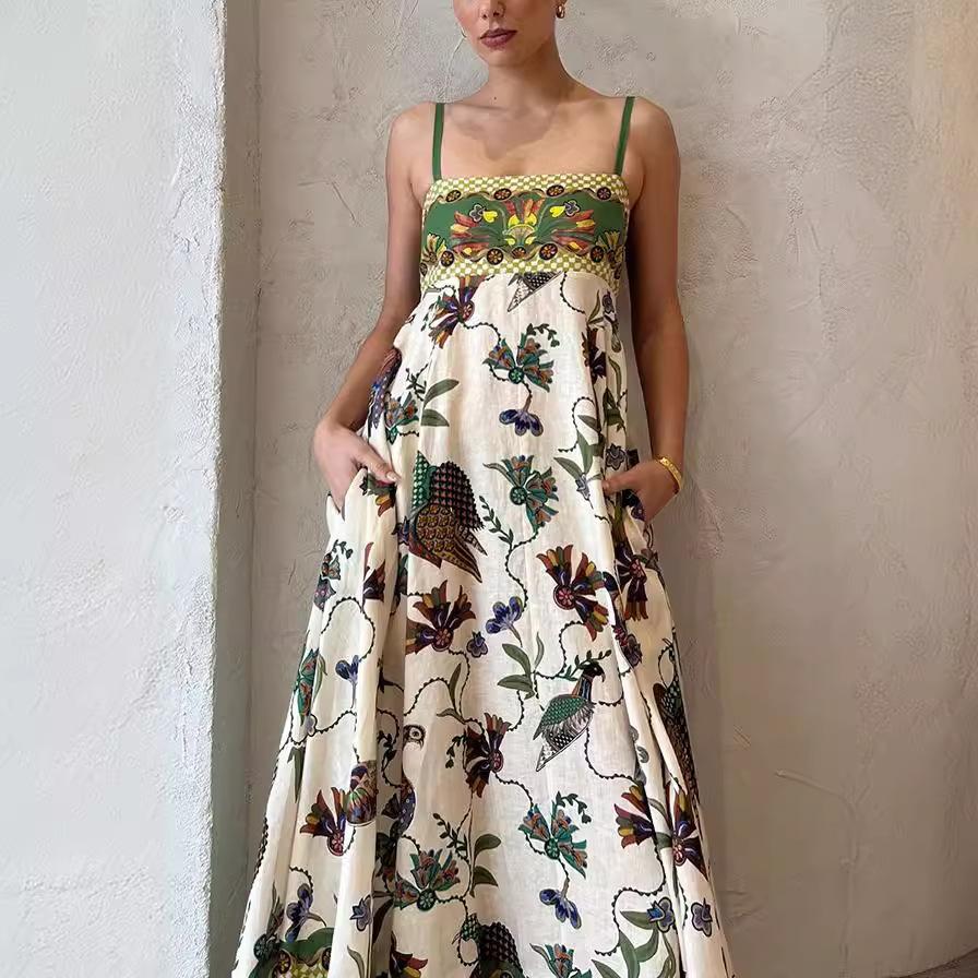 

IHUASU Летнее сексуальное платье без рукавов с принтом через шею для женщин XXL зелёный