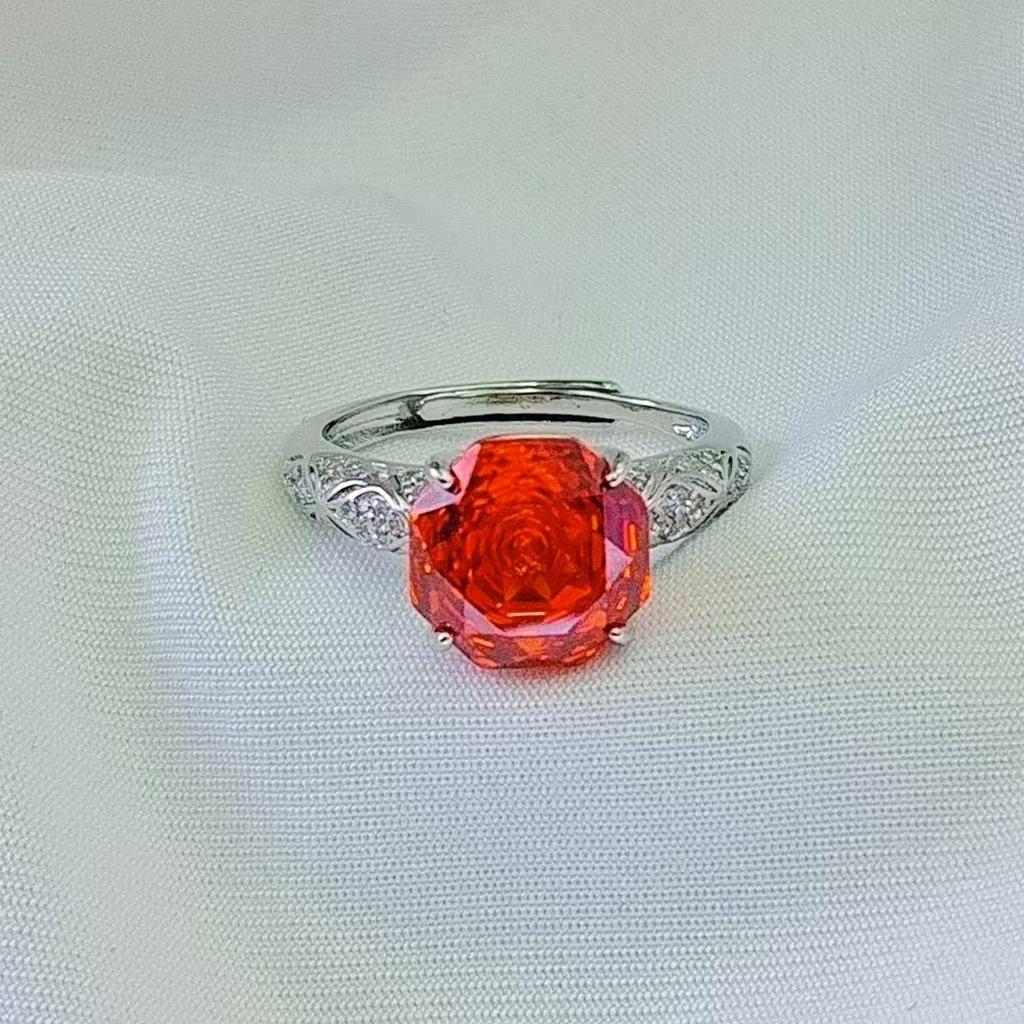 European Style Octagonal Rose Cut High Carbon Diamond & Emerald Women's Ring