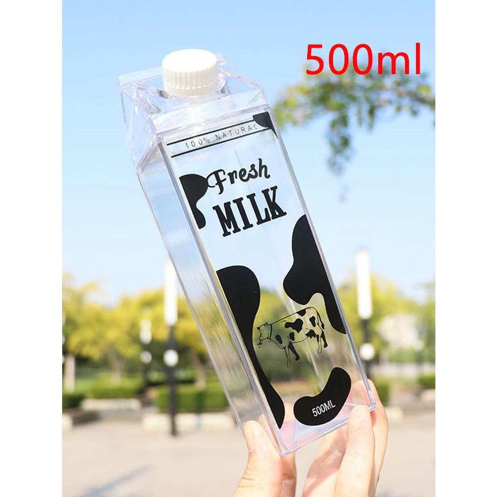 500/1000ml Melkekartong Vannflaske Gjennomsiktig Plast Bærbar Klar Boks For Juice Te Melkeflasker Drikkekopp