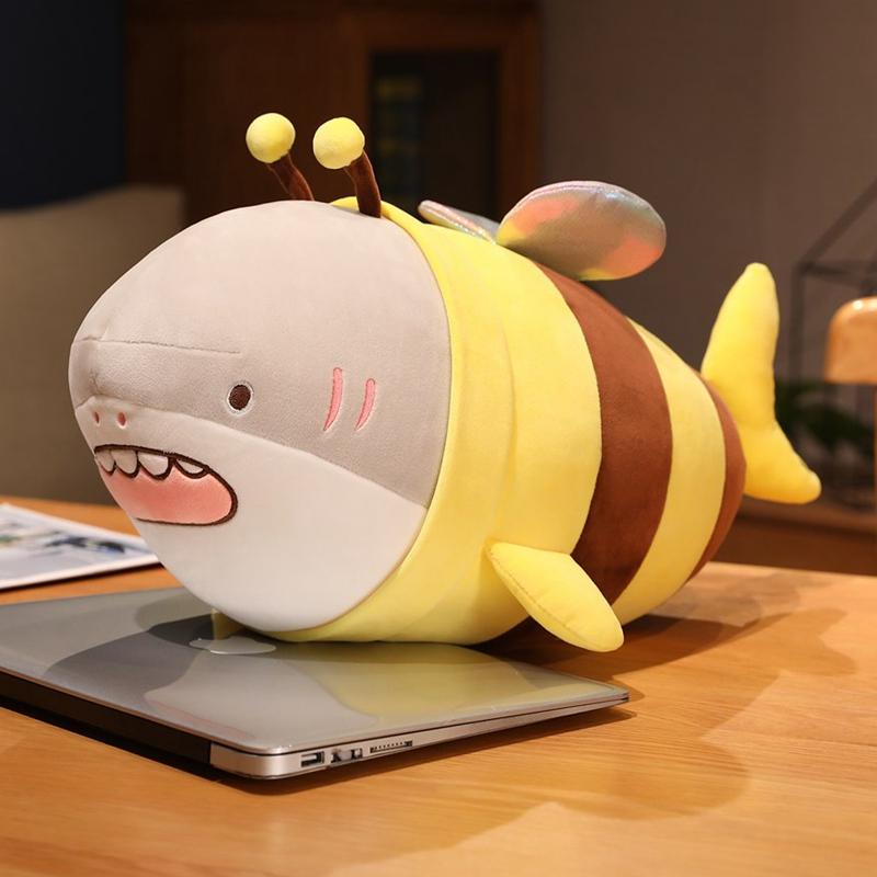 28-60cm Humorous Shark Bee Plush Toy Stuffed Gentle Shark Bee Doll Throw Pillow Cushion Playthings Birth Date Xmas Present