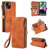 For iPhone 15 RFID Blocking Stand Leather Case Drop-proof Phone Cover Zipper Pocket Wallet with Strap