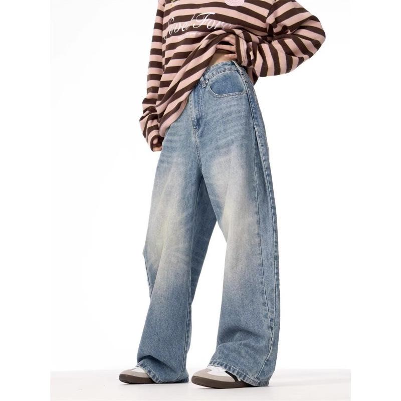 JYL Women s Straight Jeans Blue Trendy American Vintage Loose Wide-Leg Denim M янтарь