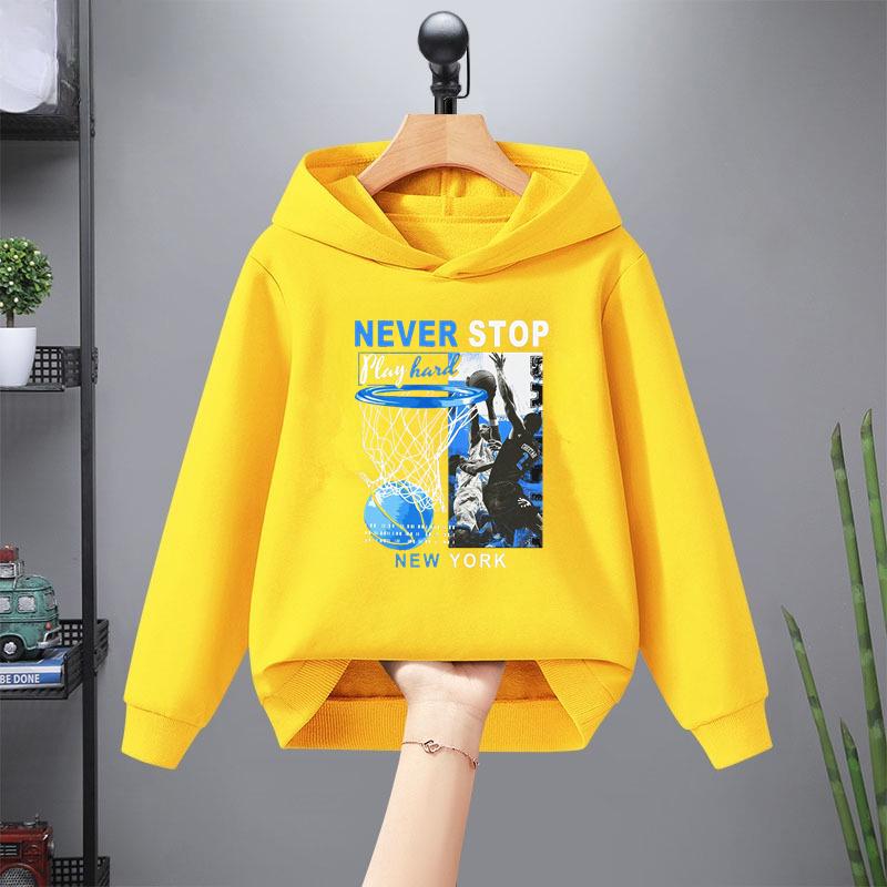 

NEW YORK Tween Boys Casual and Simple New Cartoon Basketball Print Hooded Hooded Hooded Подходит для осени и зимы 100-160