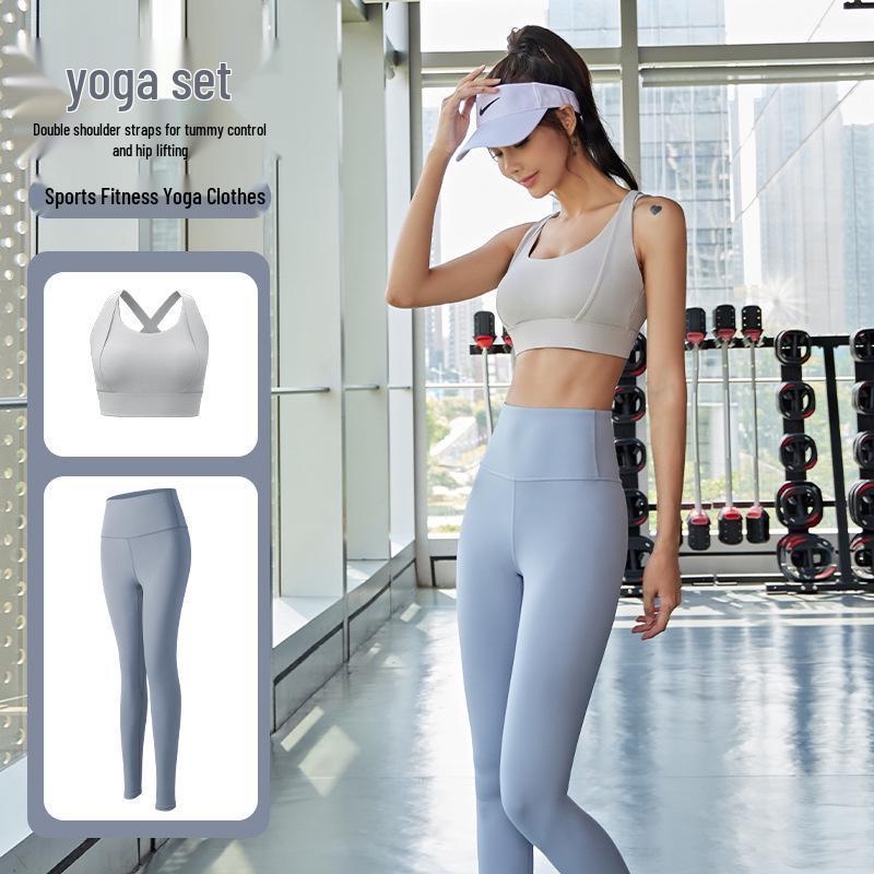 Double-Strap Nude Feel Quick-Dry Sports Set: Shockproof & Anti-Shake Fitness Wear for Women (No Bra Needed)