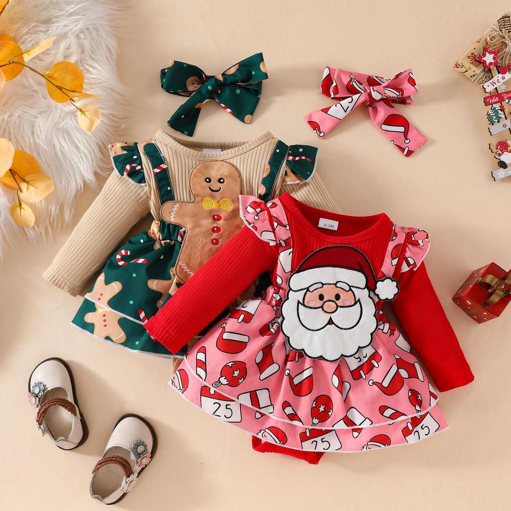 Infant Gingerbread Elf Christmas Romper with Snap Crotch