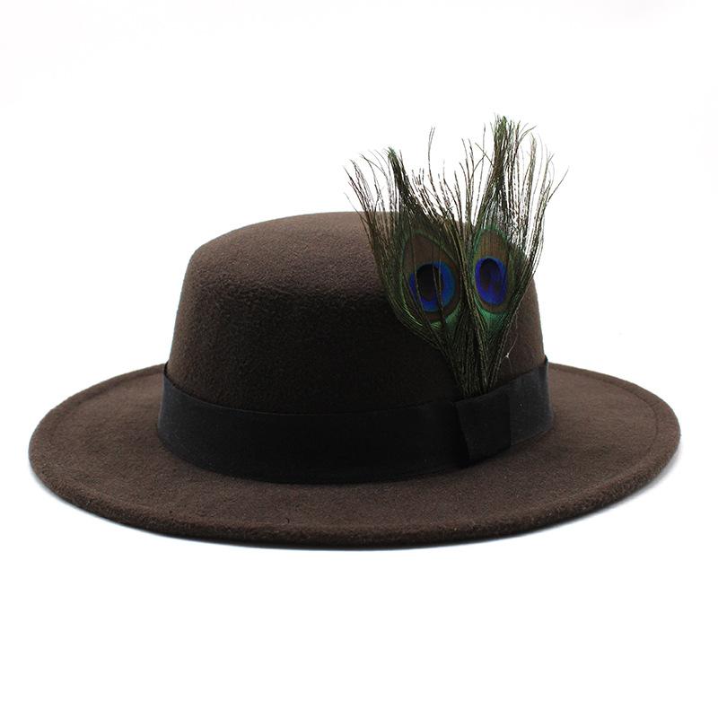 British Style Peacock Feather Classic Retro Woolen Flat Hat Big Eaves Hat Season Men And Women Couple Hat