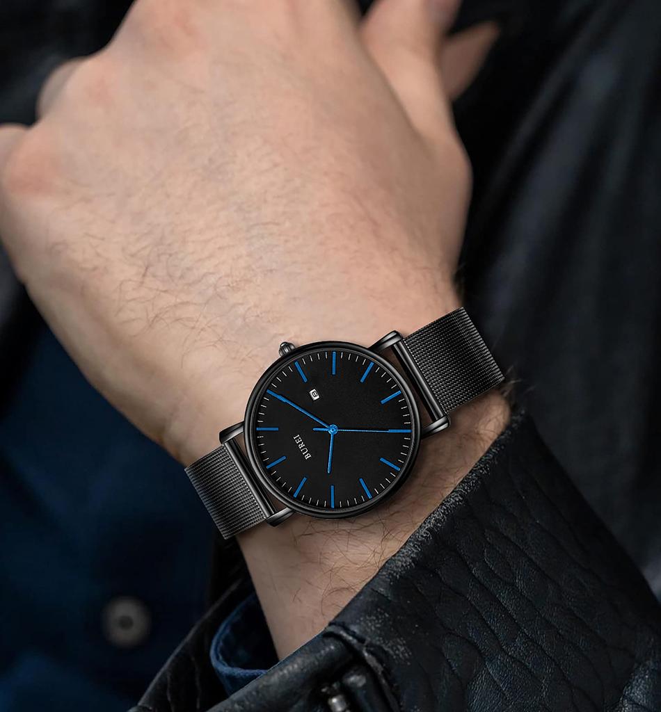 Watch Simple Waterproof Analog Popular Watch Brand Stylish Milanese Mesh Belt W14 Watch [BUREI] Men's Men's