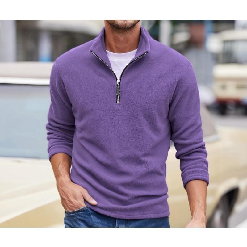 Neues Herren Polarfleece Sweatshirt Stehkragen Halbreißverschluss Einfarbig Langarm Oberteil Jacke