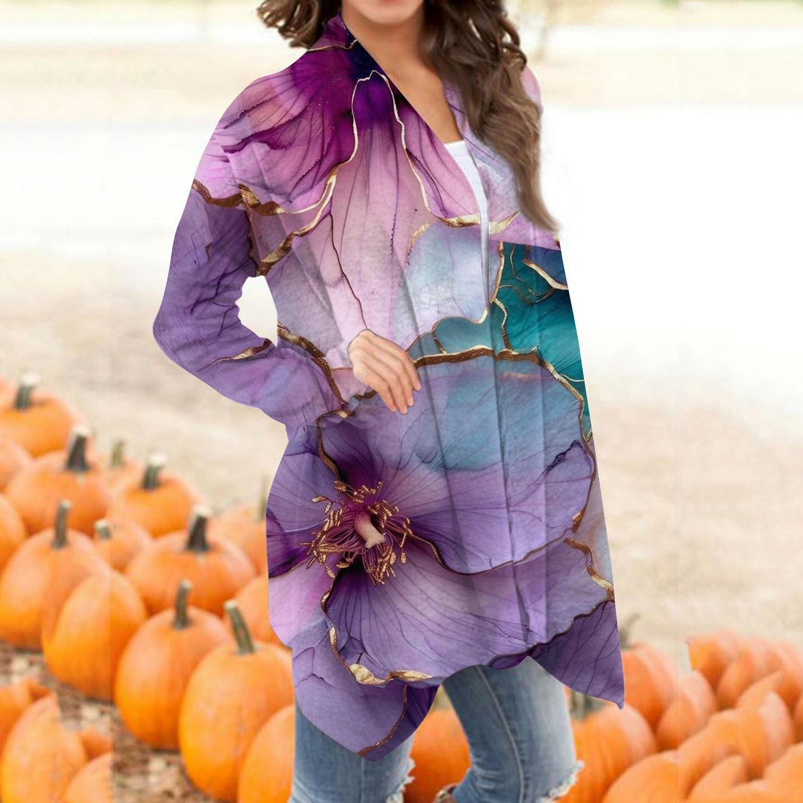 

Женский модный повседневный кардиган средней длины с ретро-принтом XL фиолетовый