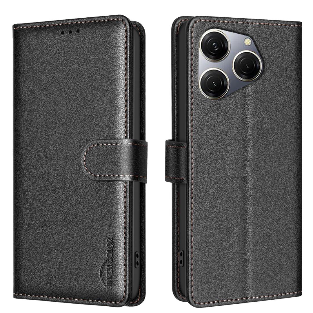 

BINFEN COLOR BF32 For TECNO Spark 20 Pro Leather Case RFID Blocking Lychee Texture A