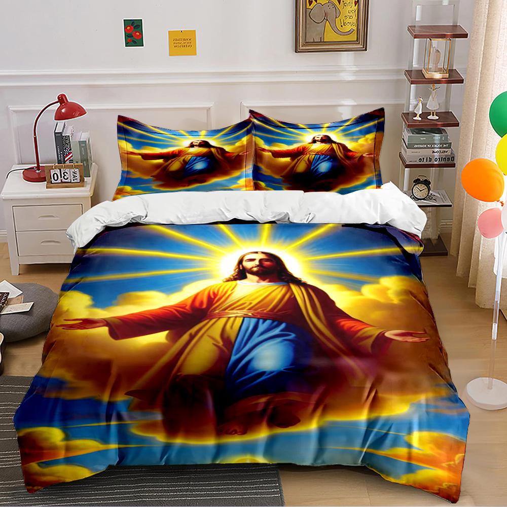 Religious Bedding Set with Jesus Design Bedding Set (1 Duvet Cover, 2 Pillowcases, Duvet Not Included)