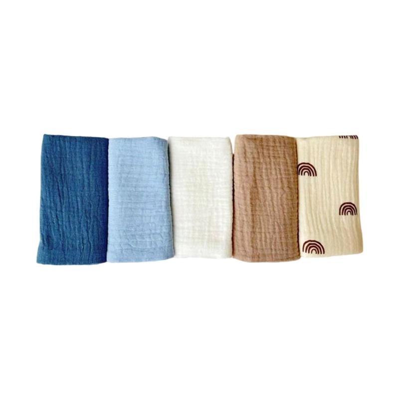 5Pcs Soft Breathable Cotton Baby Washcloths Newborns Bath Towel for Sensitive Skin Multi Use Burp Cloths 25x25cm