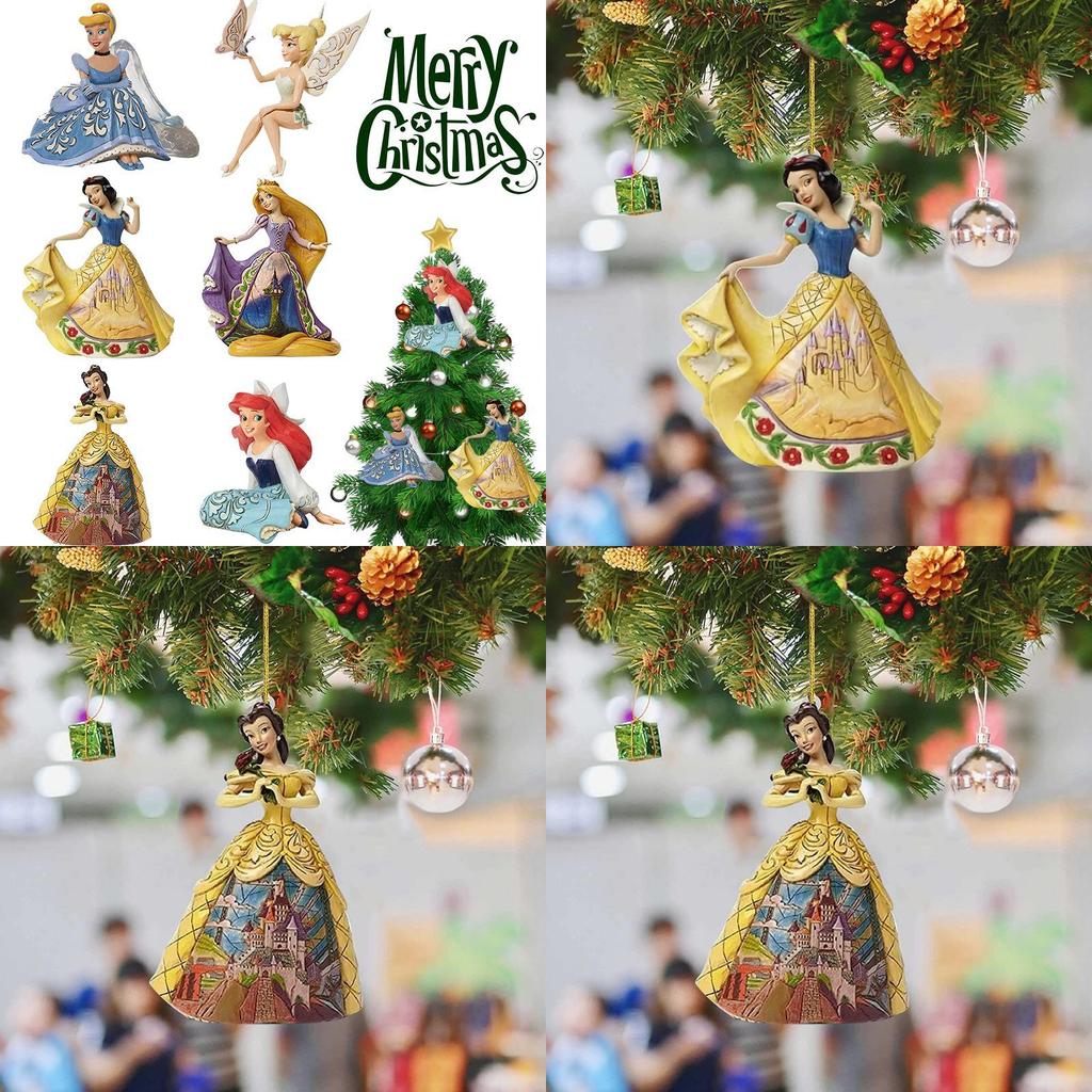 Delightful Cinderella Snow White Ariel Belle Rapunzel Acrylic Pendant Ornaments Xmas Tree Decor