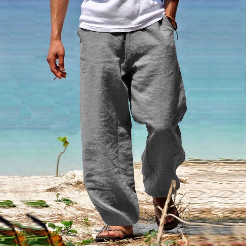 2023 Men's Hip Hop Breathable Cotton Linen Slimming Beach Pants
