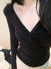 Women's Slim-Fit Sexy V-Neck Long-Sleeve Twist Top - Flattering Waist-Cinched Autumn/Winter Base Layer