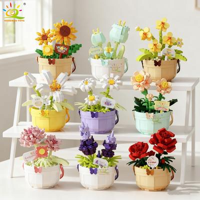 Bloque de Construcción Micro Flor MOC DIY Rosa Girasol Maceta Ramo Mini Diamante Modelo Ladrillo Juguete para Niños Decoración de Escritorio.