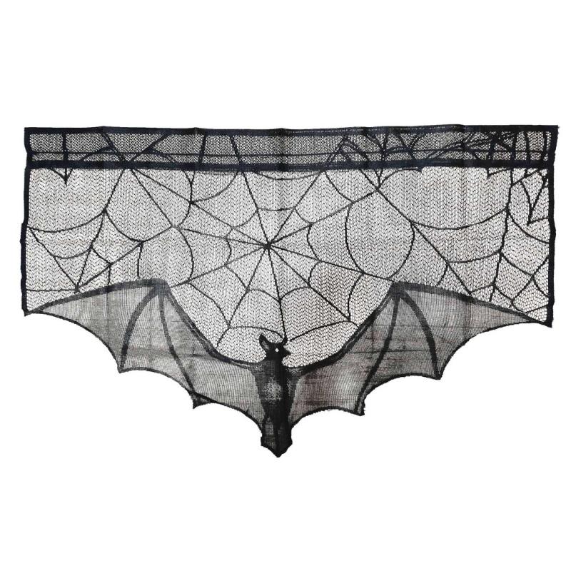 

Spooky Black Lace Spiders Webs Mantel Scarf with Bat Lace Oven Cloth for Halloween Party Decoration 1 чорний