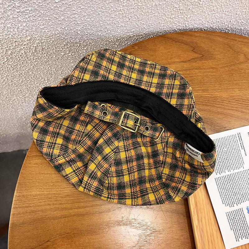 Trendy Retro Grid Print Newsboy Cap Windproof Warm Features Streetwear Casual