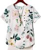 Women's 2026 Summer Retro Faux Cotton Linen Print Loose Casual Short Sleeve T-Shirt