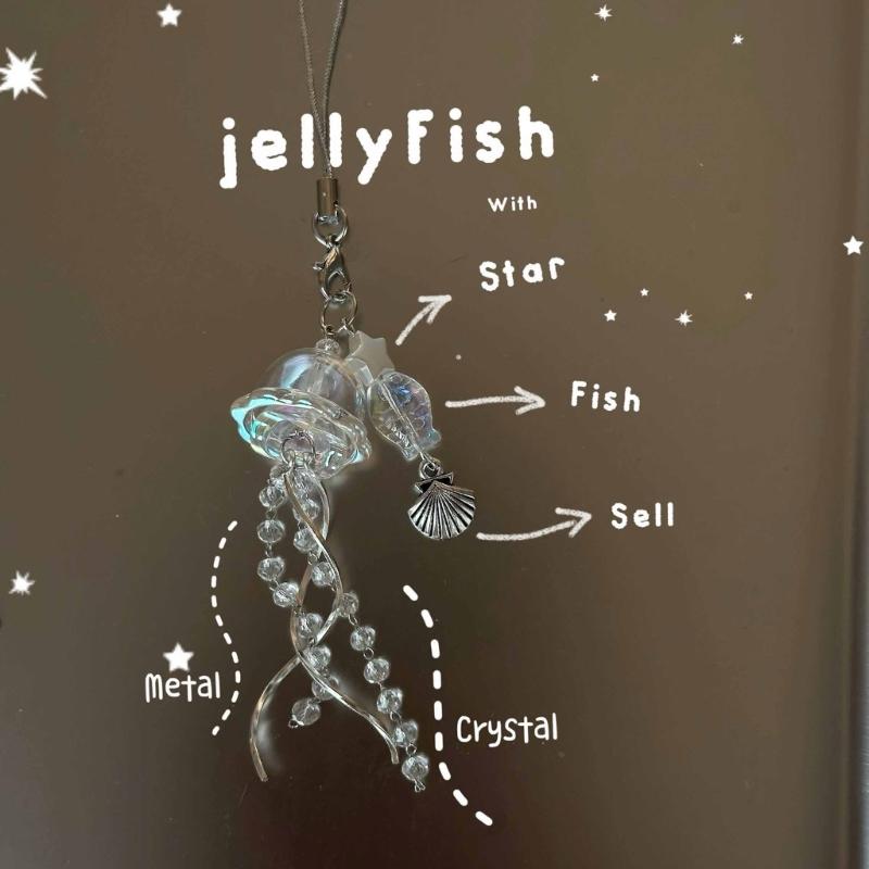 Unique Jellyfish Phone Charm Hanging Rope Sea Theme Star Pendant Phone Chain Strap Handmade Beaded Keychain Accessory