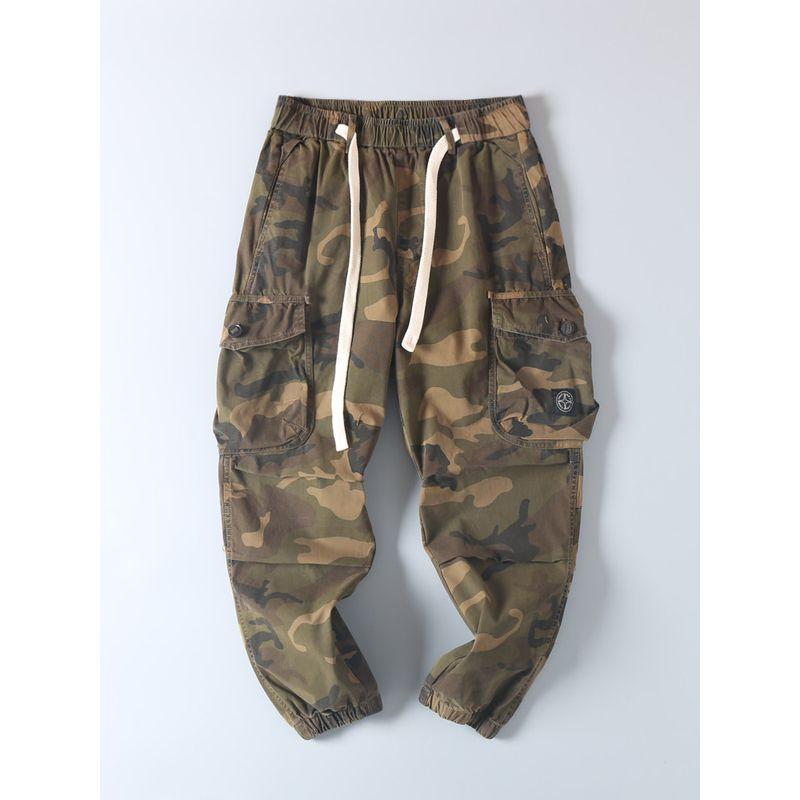 American Outdoor Loose Easiest for Match Three-Dimensional Large Pocket Camouflage Cargo Pants Spring & Fall Men Retro Distressed Casual Pants