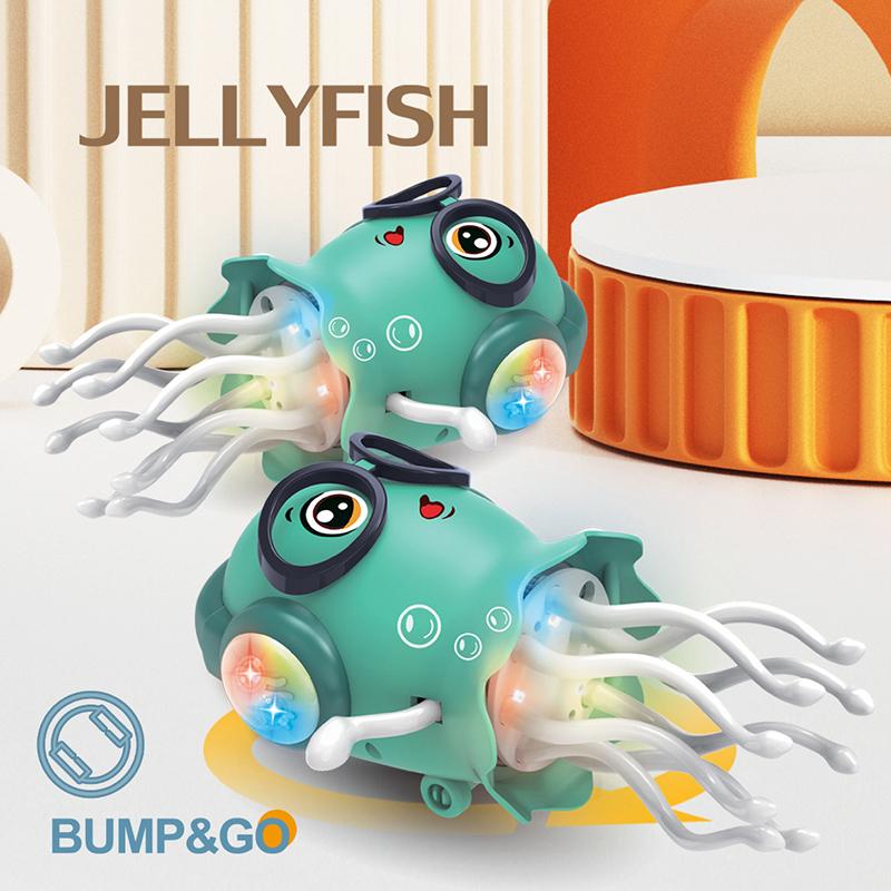Dancing Crawling Jellyfish Kid Tummy Time Toys, Light-Up Walking Moving Jellyfish With Music & Obstacle Avoidance