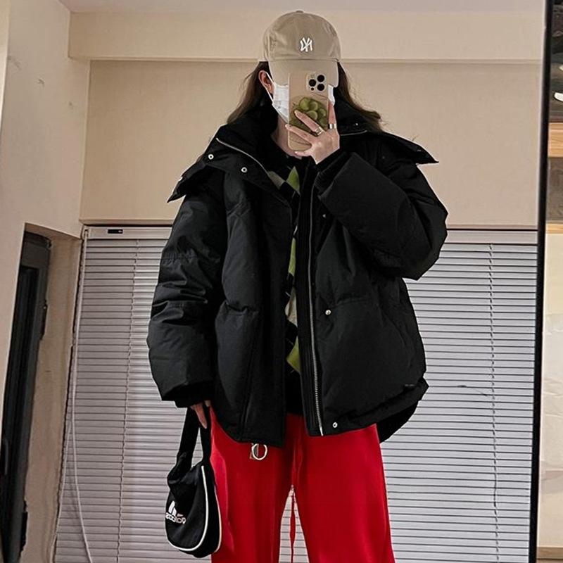 

Жіночий пуховик з капюшоном 2025 зимовий модний дизайн почуття любов теплий маленький пара хліб куртка приплив M чорний