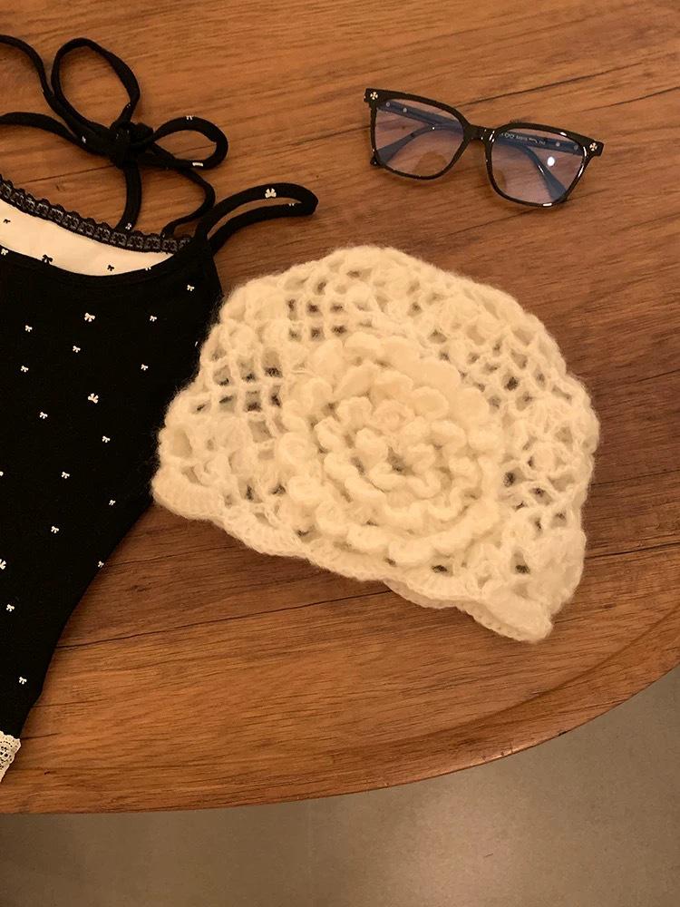 Women's Handmade Crochet Mohair Flower Beanie Hat