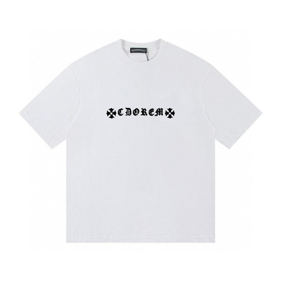 

T08 CHROME HEARTS 2026 Summer New High Quality Cotton Round Neck Loose Large Size Men s and Women s T-shirt Couple T-shirt XL білий
