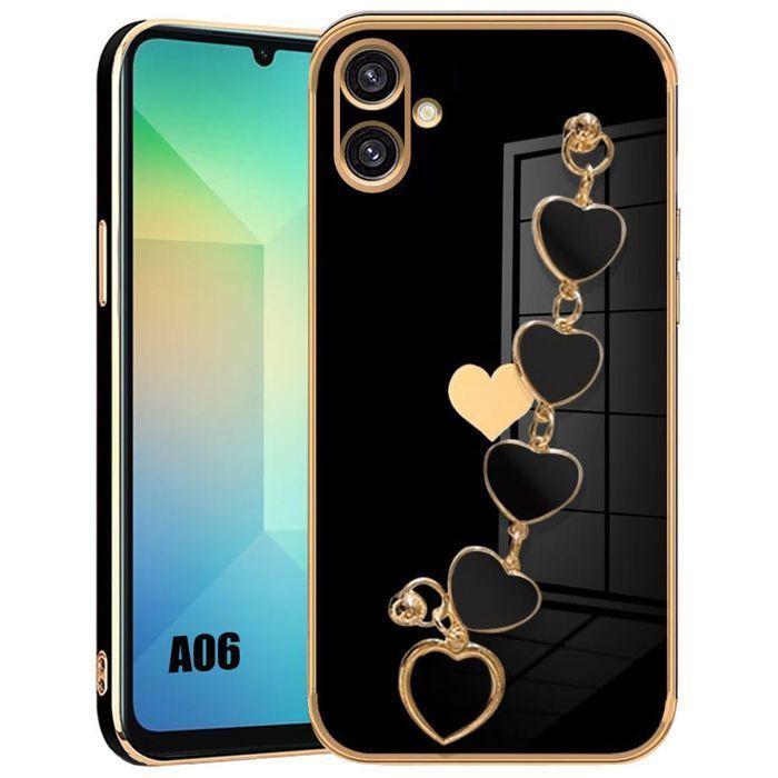 Coque pour Samsung Galaxy A06 - Silicone Souple Antichoc avec Bracelet Cœur - Noir