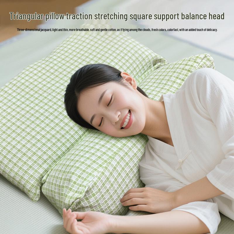 Neck Support Pillow - Rice Grain Pattern, Cotton Fabric, Natural Buckwheat, One-Piece for Family Sleep Aid