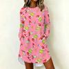 Women's Casual Long Sleeve Neck Dress with Christmas Print for Holiday Party