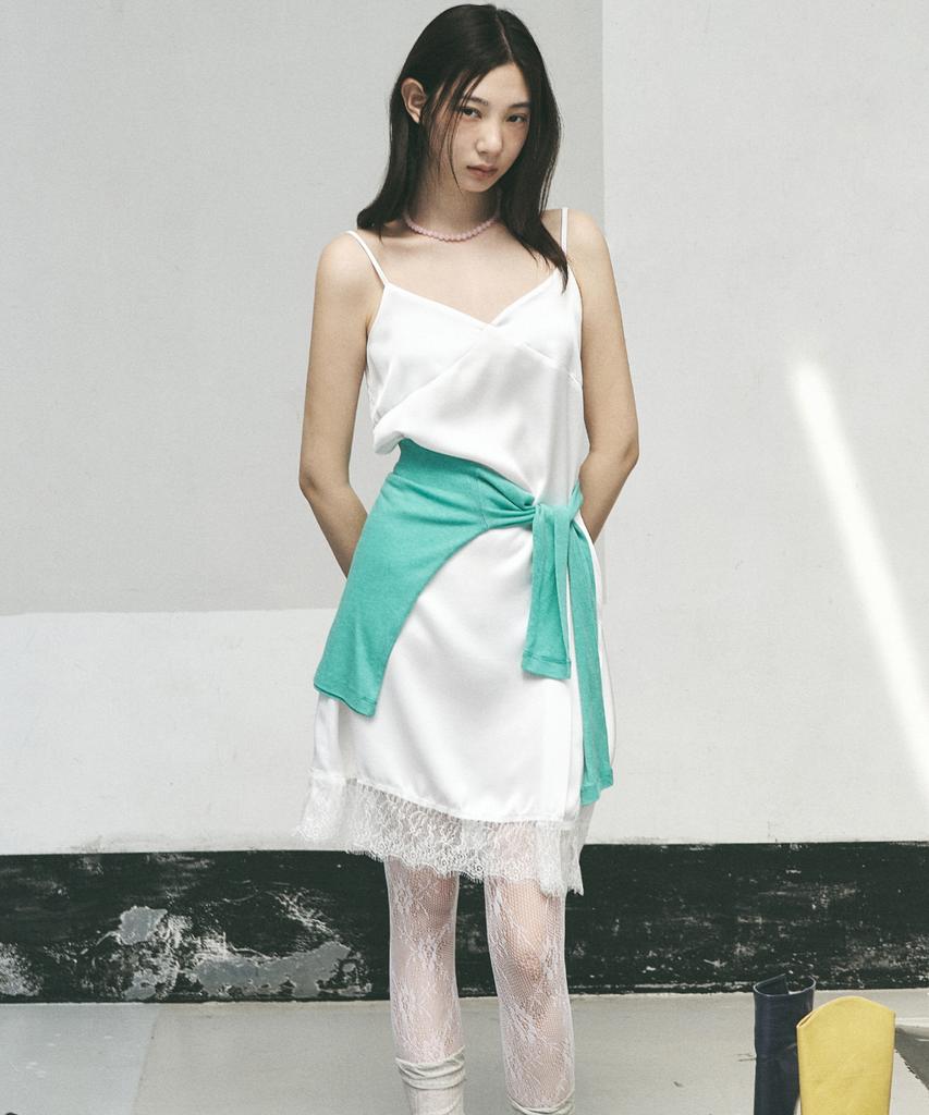 Nigaennikol Satin Lace Slip Dress_Ivory