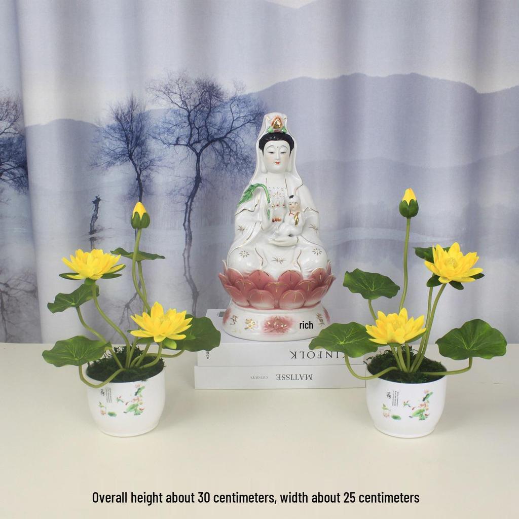 Artificial Lotus Flowers for Buddha Altar, Decorative Silk Bonsai, and Small Guanyin Ornaments