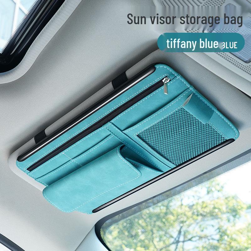 Multi-functional Car Sun Visor Organizer: Glasses Case, Sunglasses Clip, Card Holder, Storage Bag