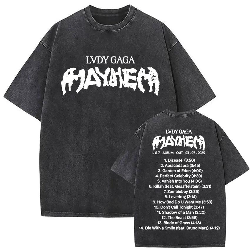 Lady Gaga The Mayhem Ball Tour Maglietta Grafica Unisex Donna Alta Qualità Lavaggio Vintage Oversize T-shirt Cosplay Streetwear