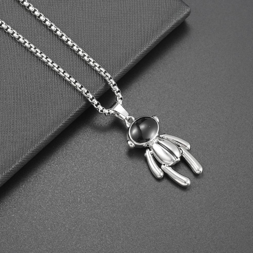 Colier Hip Hop din Oțel Titan Astronaut de Desene Animate Bărbați și Femei Val Lung Păpușă Dansatoare Pandantiv Colier