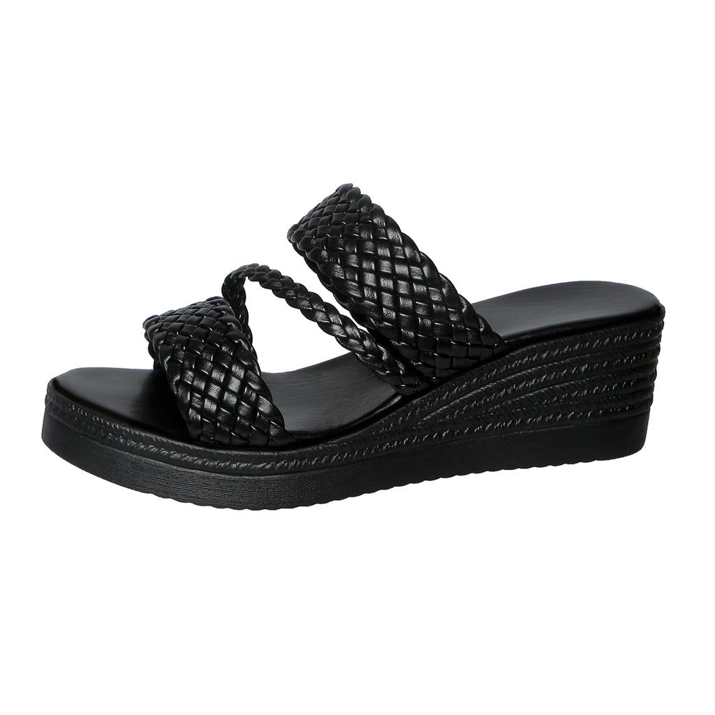 Sandalias de cuña para mujer Verano Mujer Slip on Tacón alto Moda Zapatos de mujer Cómodos Flor Exterior Sandalias de plataforma