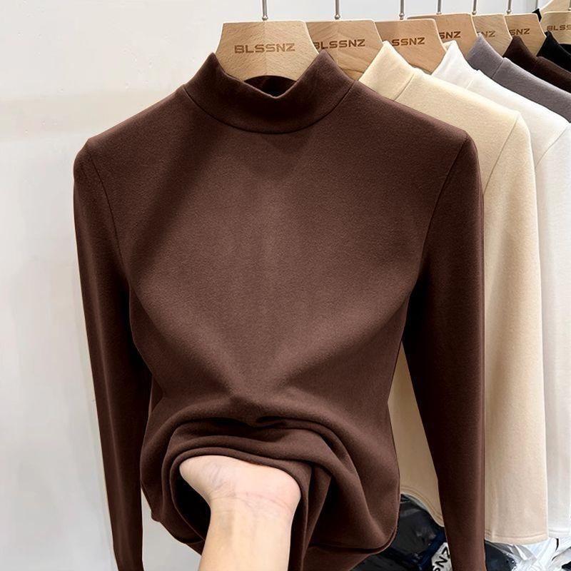 Winter Velvet High Neck Base Layer - Stylish Long Sleeve Top